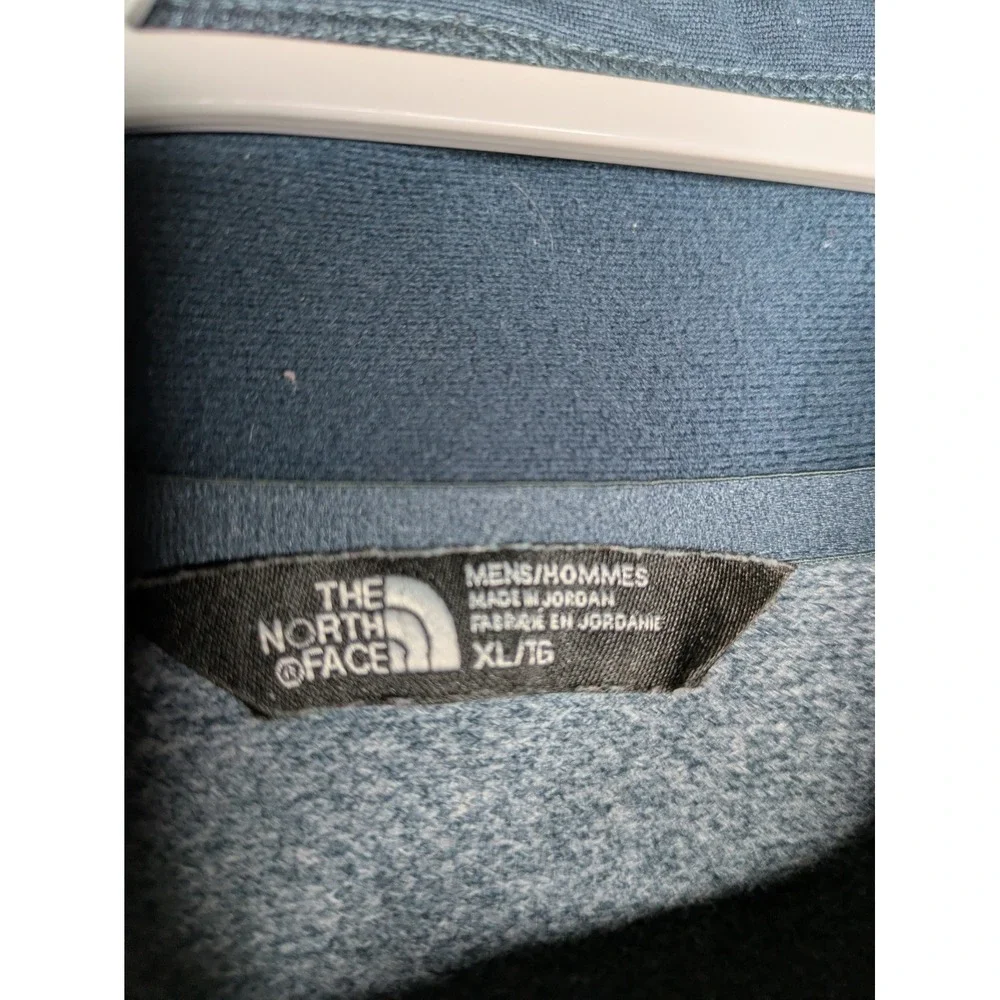 The North Face Mens Large Essential 1/4 Zip Pullover Blue Heather Orange Fleece